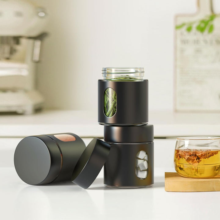 Enfmay Kaffeedose Luftdicht, Glas Vorratsdose, Kaffeedose für Tee Nüsse Kakao mit Transparentem Fens