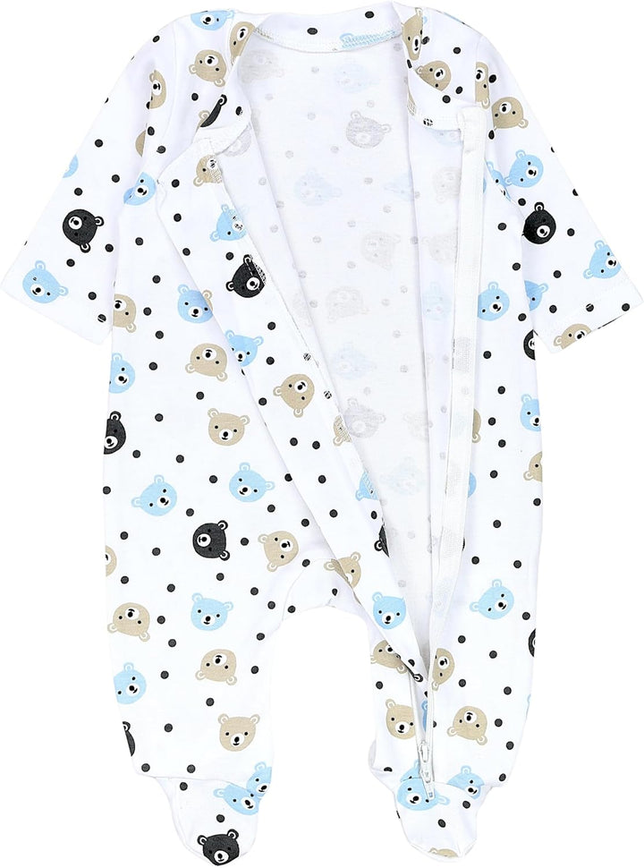 TupTam Unisex Schlafstrampler 3er Pack Baumwolle mit Reissverschluss 56 Bären Hellblau Beige Grau, 5