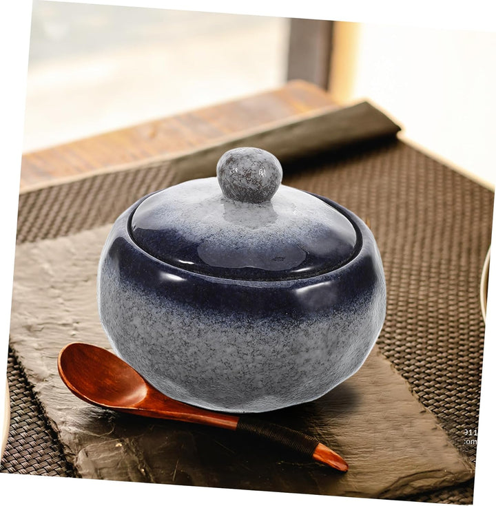 HEMOTON Japanischer Keramik Suppentopf 350ml mit Deckel Kleiner Tontopf mit Steinstruktur Klassische