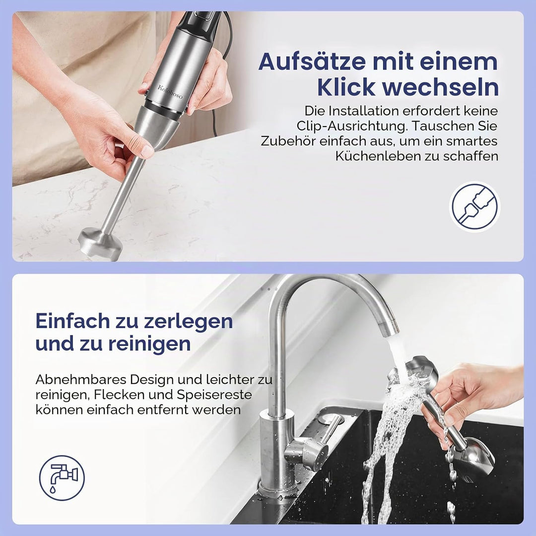 1500W Stabmixer, 2-in-1 Pürierstab, 25 Geschwindigkeitsstufen &amp; TURBO-Stabmixer Set, 4 Scharfe Kling