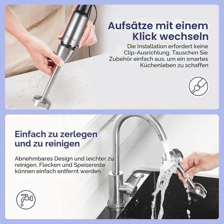 1500W Stabmixer, 2-in-1 Pürierstab, 25 Geschwindigkeitsstufen &amp; TURBO-Stabmixer Set, 4 Scharfe Kling