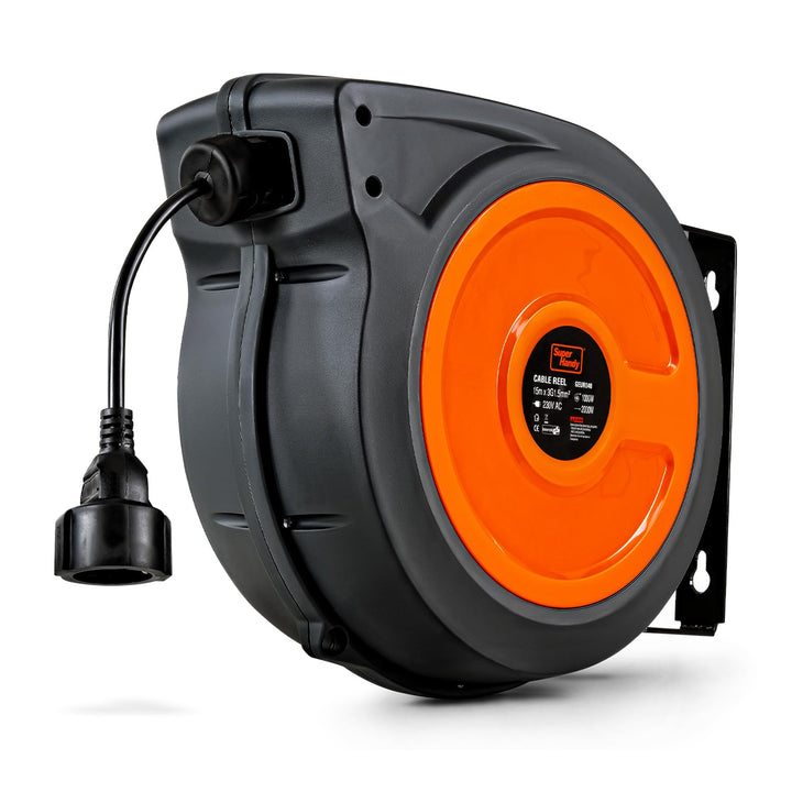 SuperHandy Kabeltrommel 1,5mm² × 15m Industrie Polypropylen Kabeltrommel für aussen sehr robust 230V