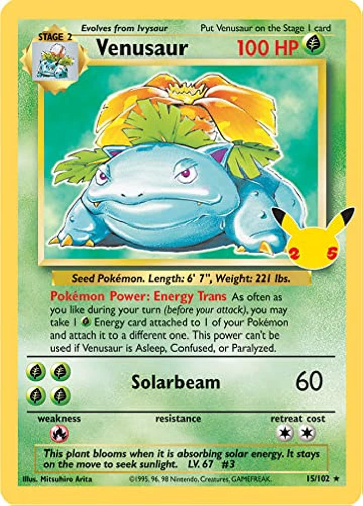 Pokémon Celebrations Venusaur, Holo zum 25. Jahrestag, seltener Nachdruck von 1995 + Überraschungska
