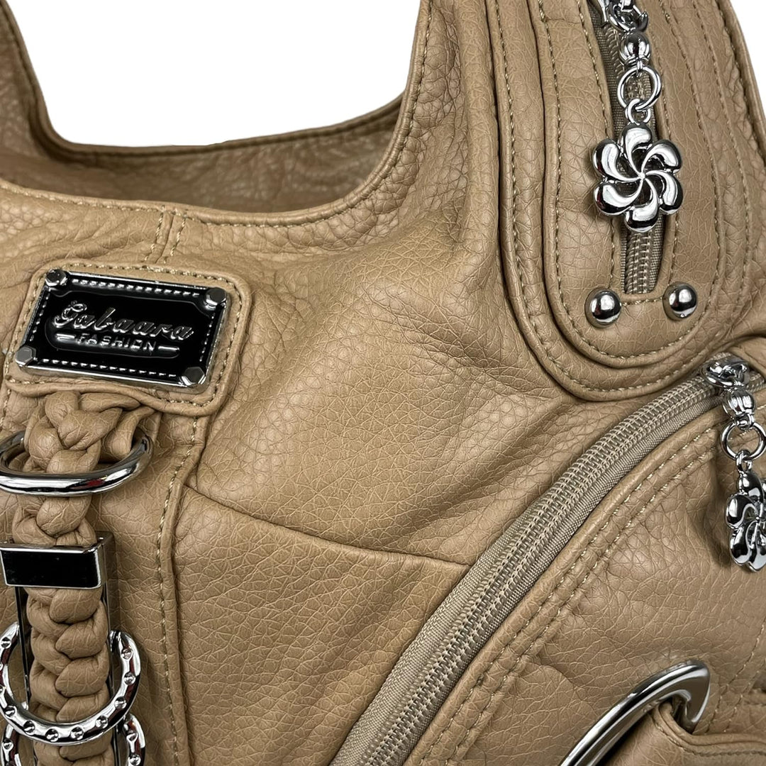 kennydoo Damen Handtasche/viele Fächer/Schulter-Trageriemen/modern & sportlich / AK11282- Beige, Bei