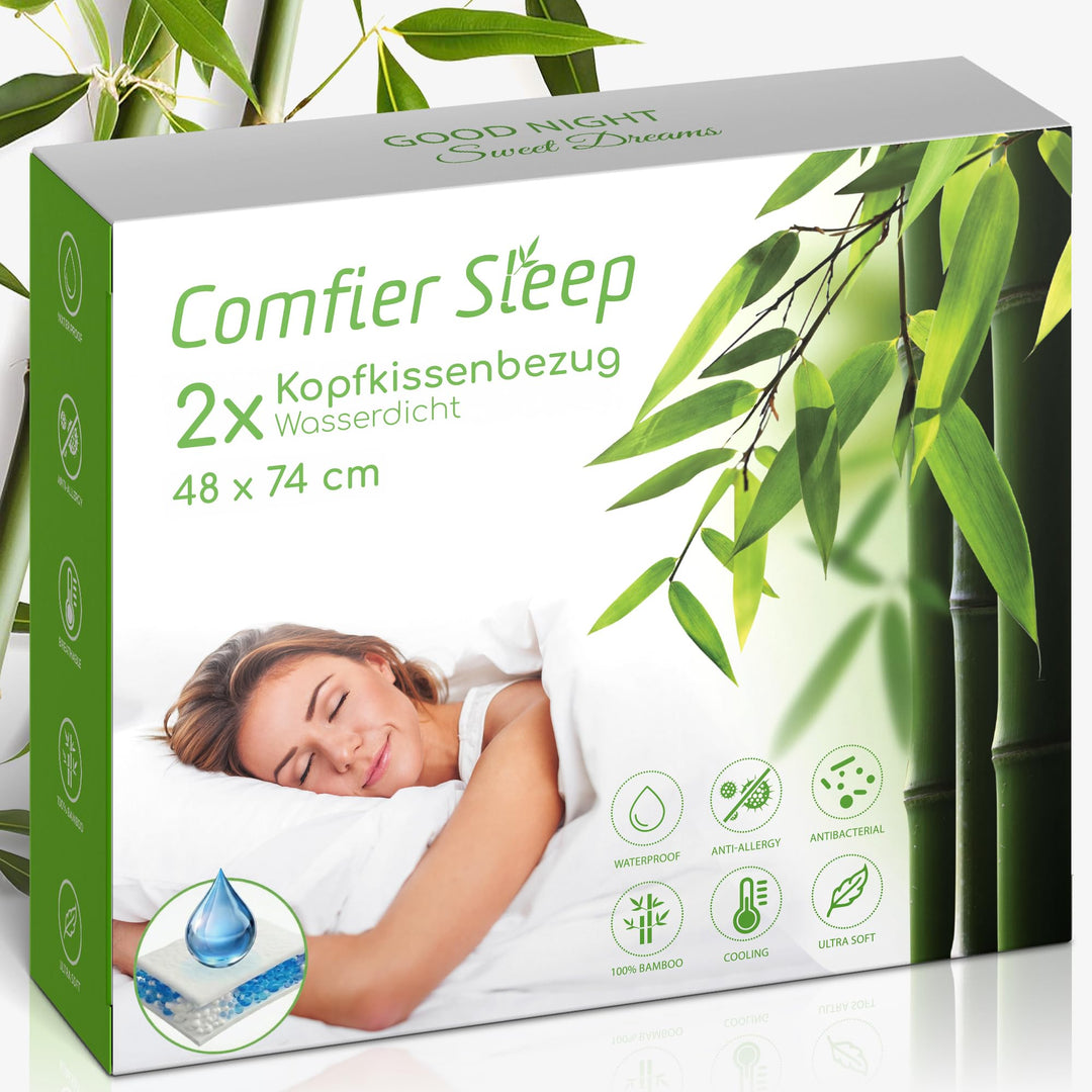 wasserdichte Kissenbezüge 48x74cm mit Reissverschluss, antiallergen, 100 % Bambus, 2er-Pack, Standar