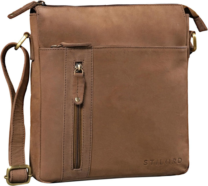 STILORD 'Brady' Messenger Bag Leder Braun klein Umhängetasche Schultertasche für iPad 10,1 Zoll Tabl