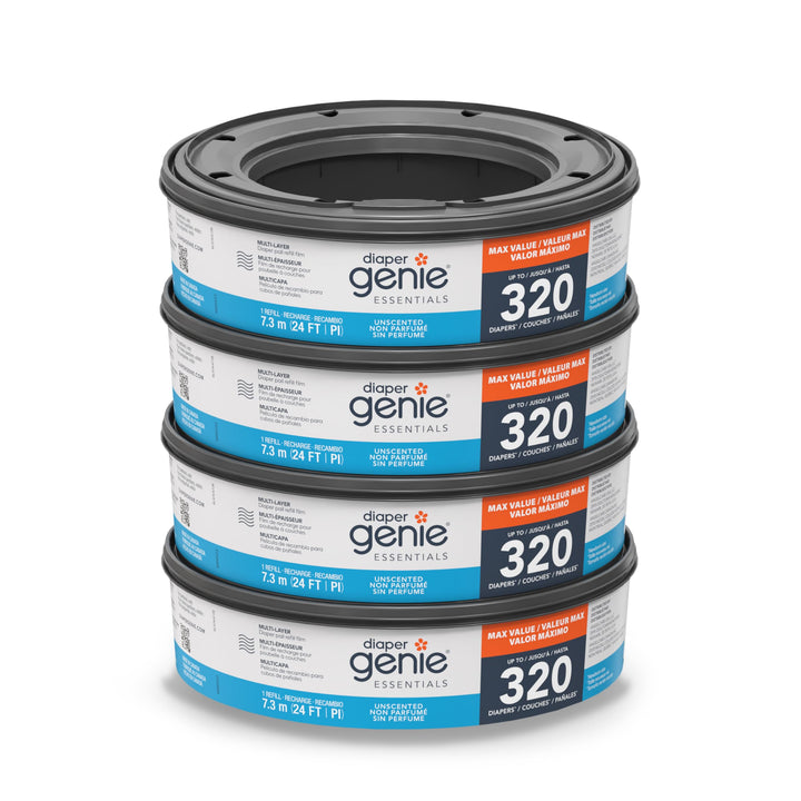 Diaper Genie Essentials Runde Nachfüllpackung, 4er-Pack, für bis zu 1280 Windeln für Neugeborene, mi