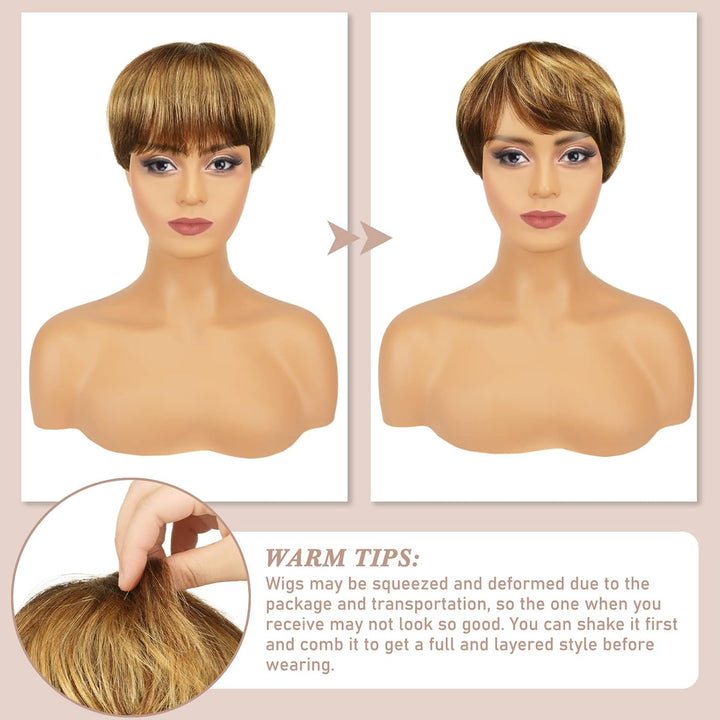 RUWISS Pixie Cut Perücken für Schwarze Frauen Pixie Cut Echthaar Perücken Short Layered Perücken Upp