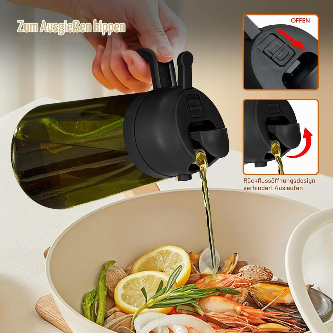 YARRAMATE 2 Stück 470ml Lichtblockierender dunkler Ölsprüher zum Kochen, 2-in-1 UV Schutz ölzerstäub