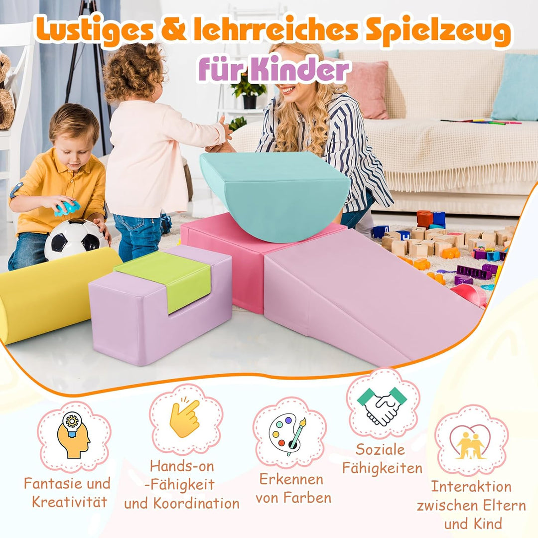 COSTWAY 6 STK. Schaumstoffbausteine, Riesenbausteine zum Toben und Klettern, Softbausteine aus Schau