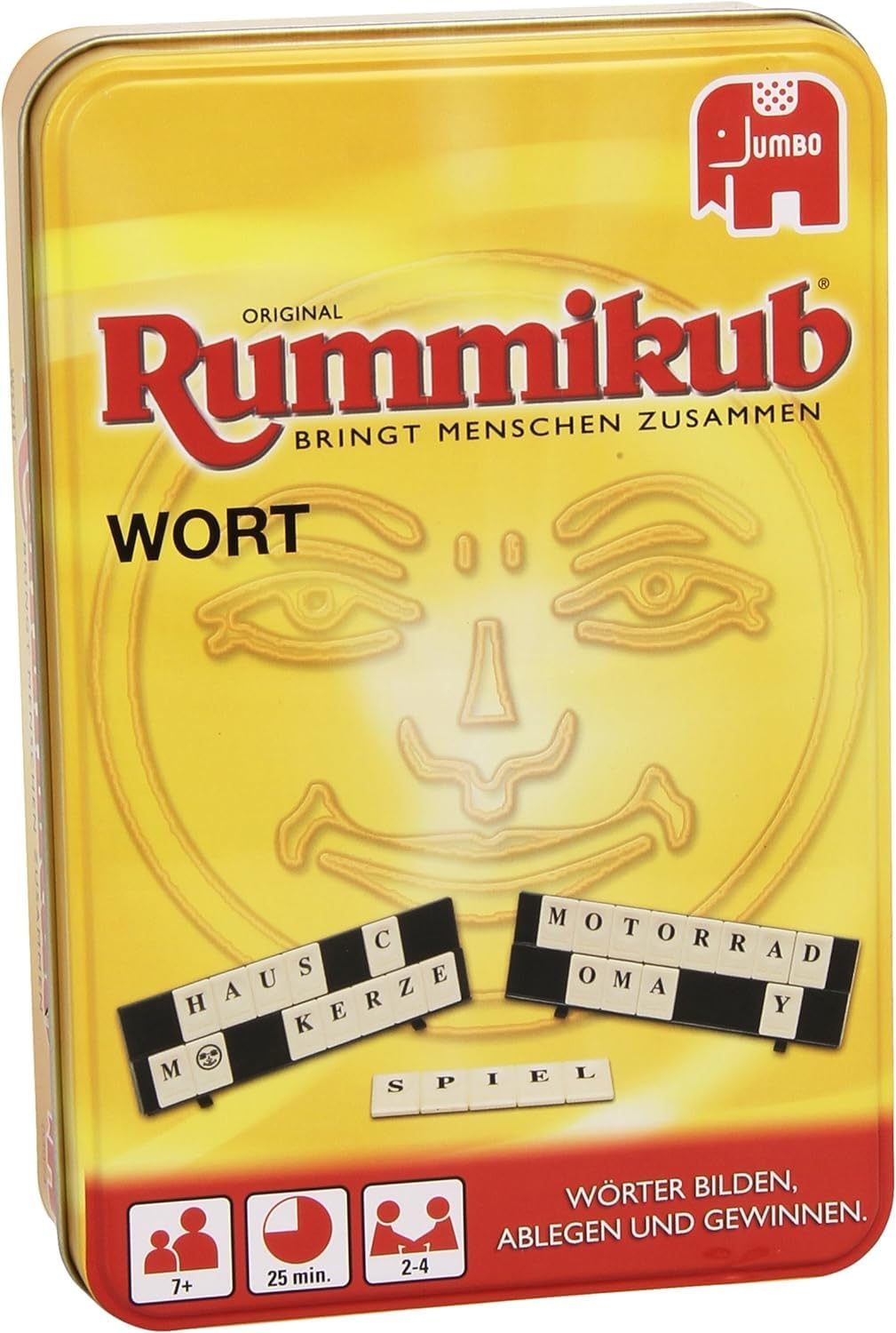 Jumbo Spiele Original Rummikub Wort in Metalldose - Das kultige Gesellschaftsspiel in der kompakten