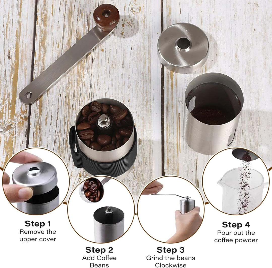Kaffeemühle Manuell, Keramikmahlwerk Verstellbarer Mahlgradeinstellung 304 Edelstahl, Mini Hand Kaff