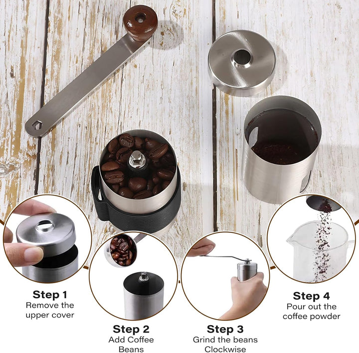 Kaffeemühle Manuell, Keramikmahlwerk Verstellbarer Mahlgradeinstellung 304 Edelstahl, Mini Hand Kaff