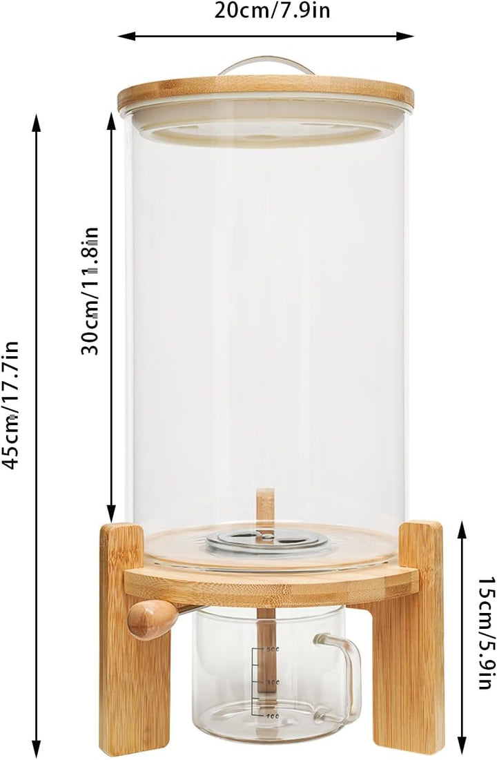 Reisspender Vorratsbehälter, Grosse Reisbehälter aus Glas 7.5L Luftdicht Müslispender mit Bambus Dec