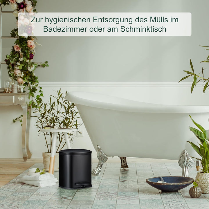 Relaxdays Mülleimer Bad, 5 l, Kosmetikeimer mit Soft-Close, matte Optik, 2 entnehmbare Inneneimer, T