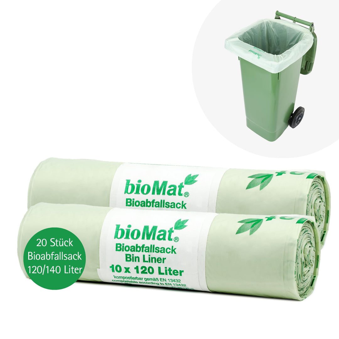 bioMat 120/140l kompostierbare und klimaneutrale Abfallsäcke, (20 Stk. Müllsäcke) 10 stück (2er Pack
