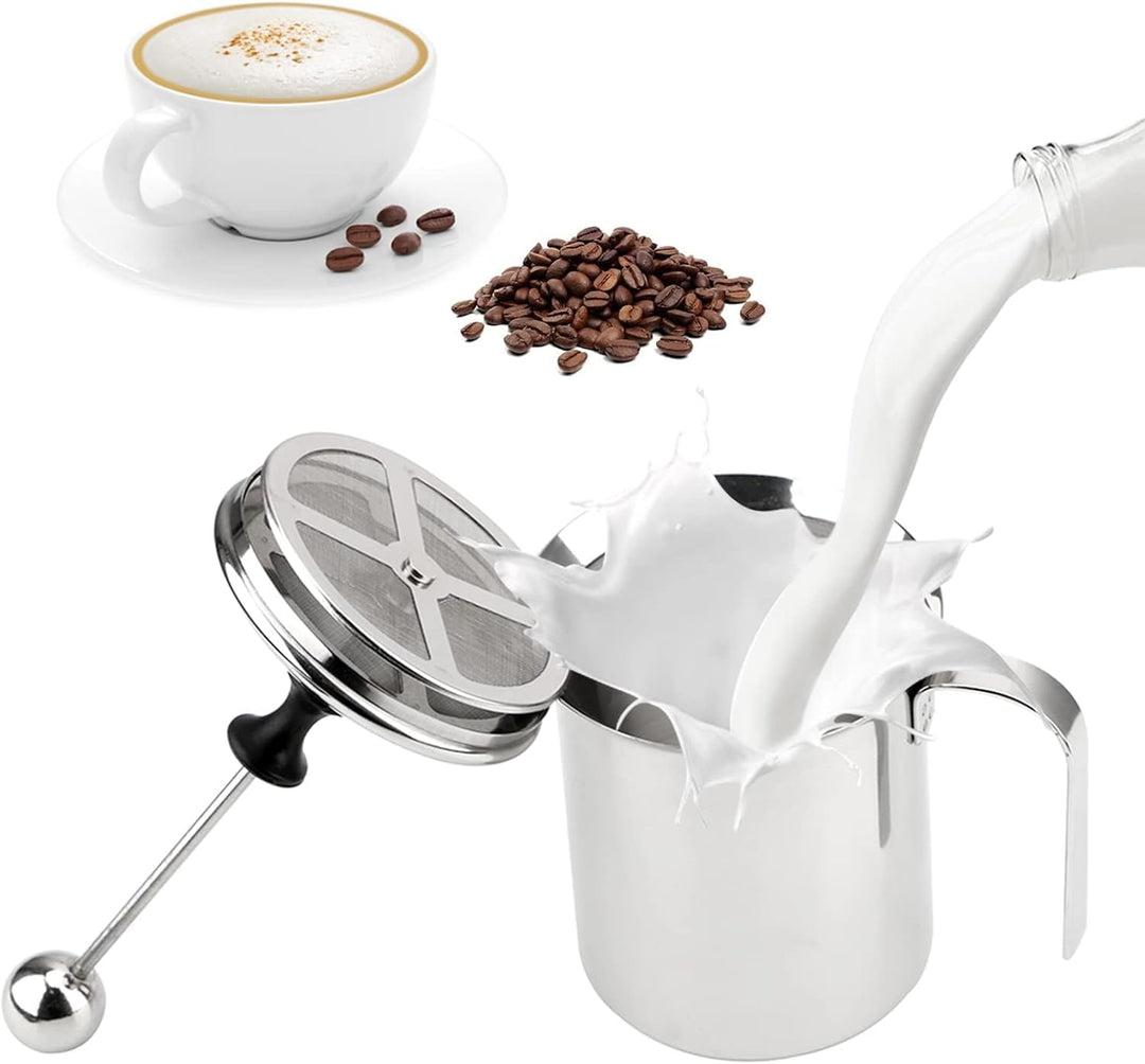 Edelstahl Double Mesh manuelle Milchaufschäumer, 800ml Milchaufschäumer Manuell zur Herstellung von