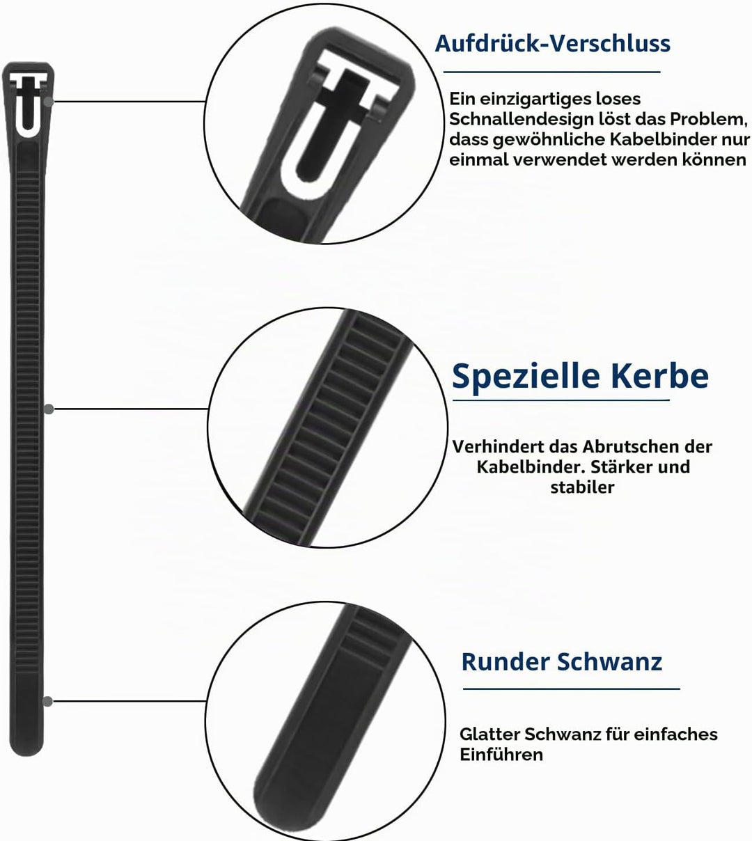 100 Stück 7.6mm x 450mm Kabelbinder wiederverwendbar UV-Beständig Starkes Nylon Wiederlösbar Kabelbi