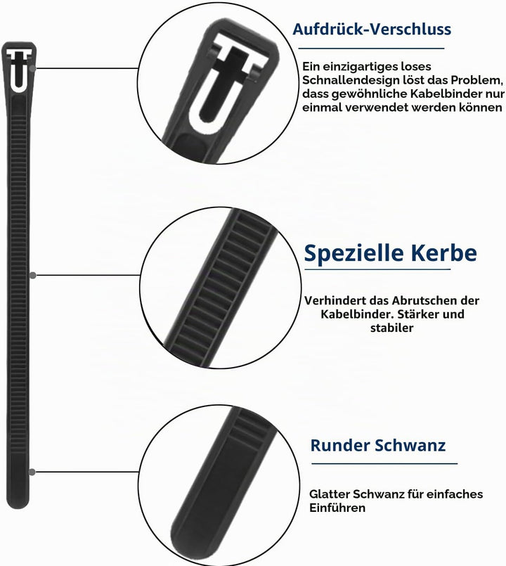 Armpow 100 Stück 7.6mm x 400mm Kabelbinder wiederverwendbar UV-Beständig Starkes Nylon Wiederlösbar