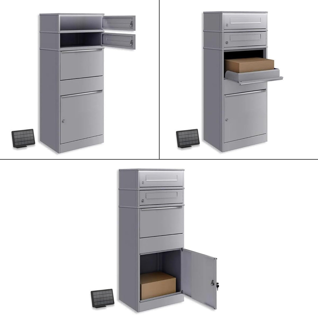 Metzler Paketbox mit Briefkasten und LED-Beleuchtung, abschliessbar und wetterfest, Graualuminium RA