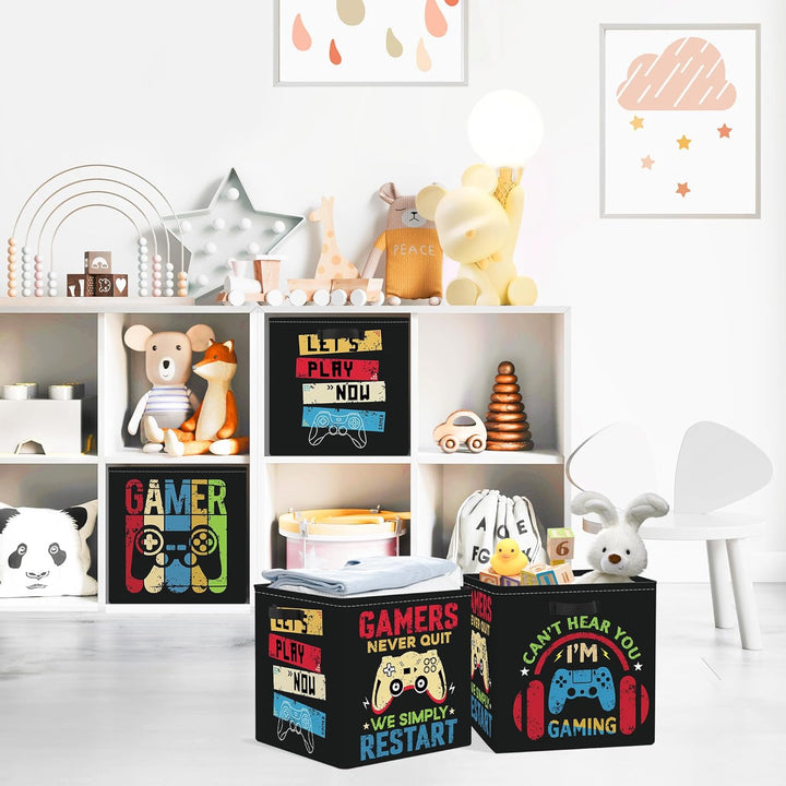 Clastyle 3 Stück Videospiel Kinder Aufbewahrungsbox Stoff für Kallax Faltbar Aufbewahrungskorb Klein