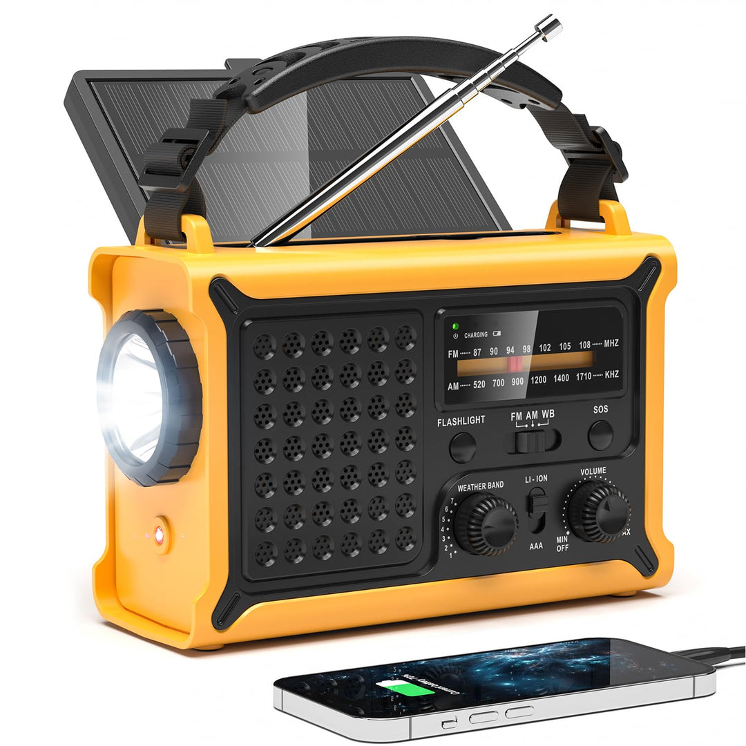NOAA Wetterradio, 12000 mAh/44400 mWh, AM/FM, Notfall-Radio mit Solarpanel, Handkurbel, AC-Eingang,