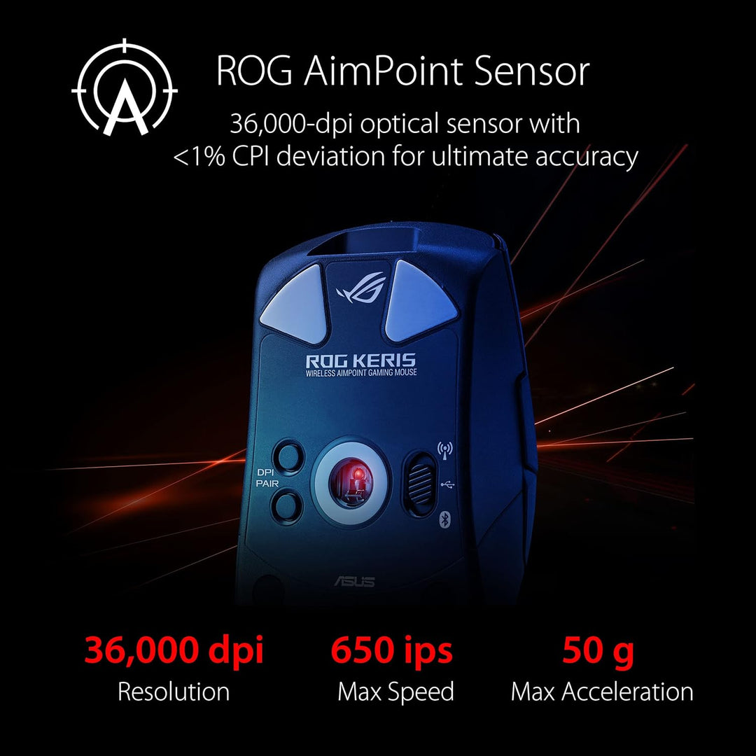ASUS ROG Keris Wireless AimPoint RGB Gaming Maus (optischer ROG AimPoint-Sensor, 36.000 DPI, ROG Mic