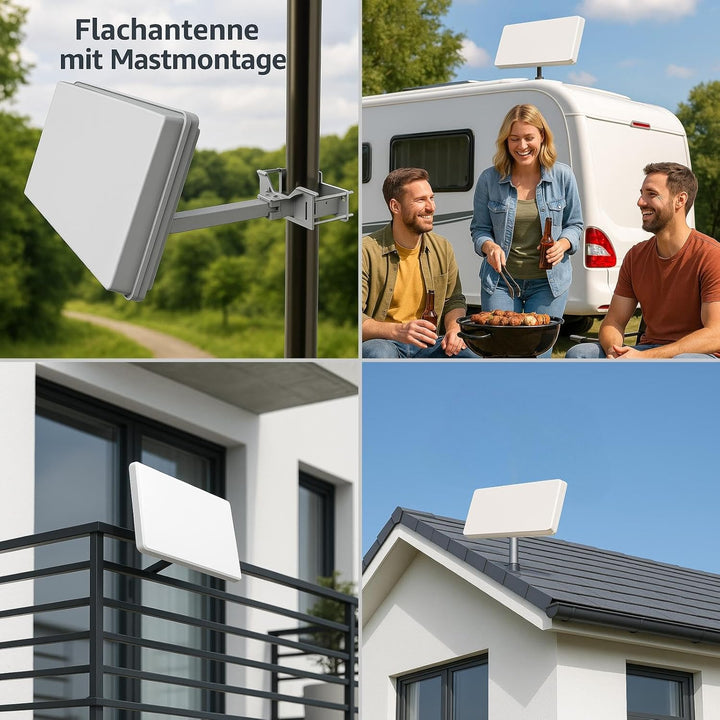 netshop 25 Set: SELFSAT H30D4+ Flachantenne Quad + Fensterhalterung + 4 Fensterdurchführung + 16 F-S