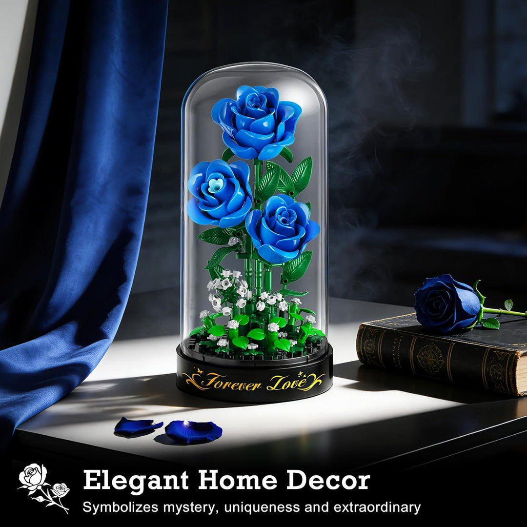 HiWEEGO Blumen Rosen Bauset mit LED Licht & Abdeckung – 219 Teile Rosenstrauss Ostergeschenke, 3,6 M