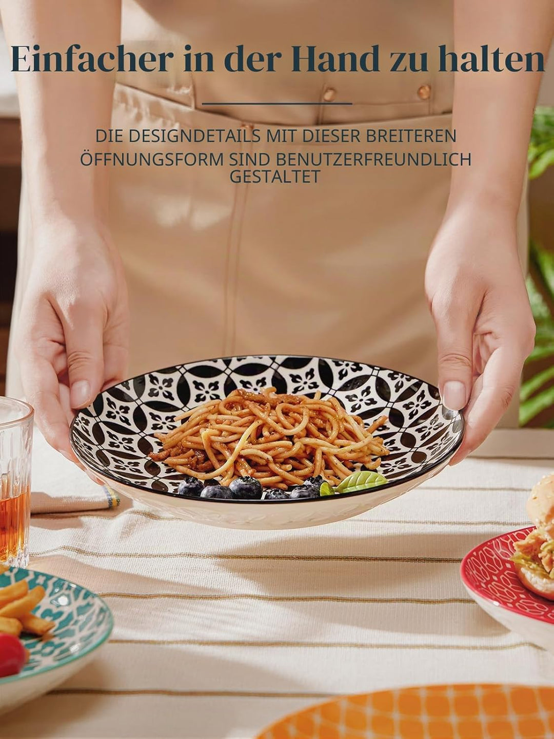 DOWAN Speiseteller 6er Set, Ø 21,5 cm Porzellan Dessertteller und Salatteller, Servierteller für Vor