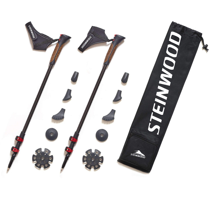 Steinwood Premium 100% Carbon Nordic Walking Stöcke verstellbar mit Teleskop und Klemmverschluss mit