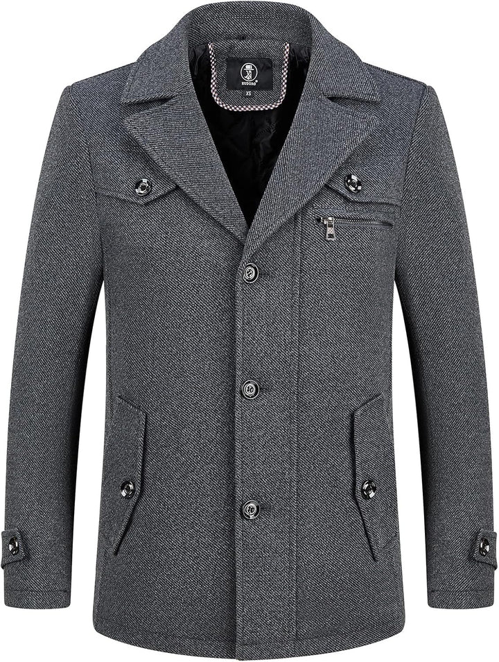 KUDORO Herren Wintermantel Wolle Kurzmantel Herren Wollmantel Mittellang Slim Fit für Business Freiz