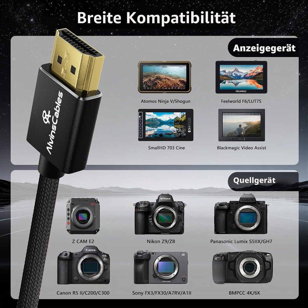 Alvin's Cables Ultra HD 8K HDMI 2.1 Spiralkabel geflochten HDMI Kabel für Atomos Ninja V, Portkeys B