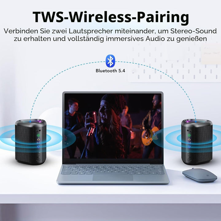 aowoka Bluetooth Lautsprecher mit Licht, 2026 Musikbox Tragbarer Box, Bluetooth 5.4, 30 St, Verbesse