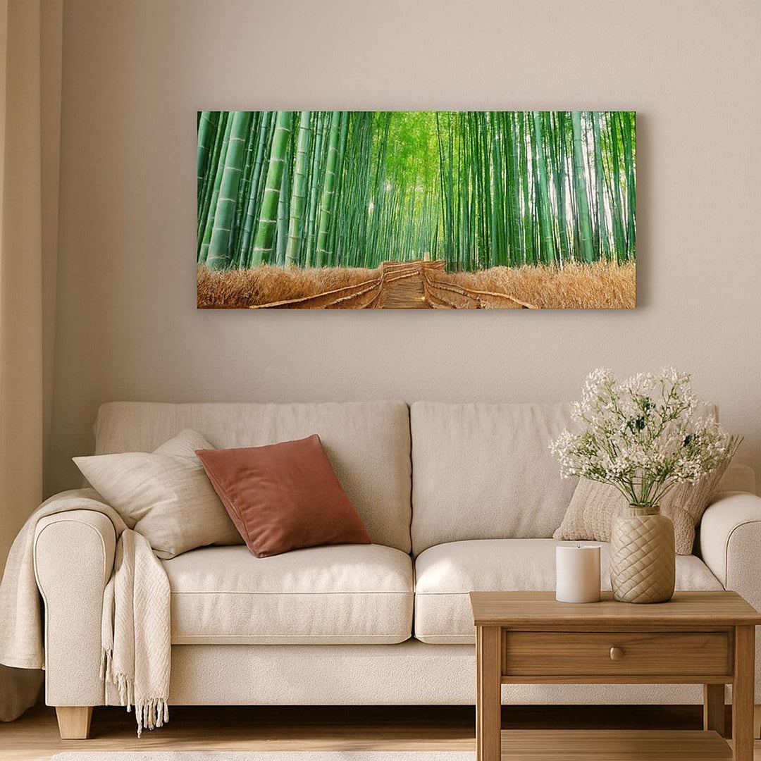 Wandbilder Dekoration Wohnzimmer Bambus Pflanze Panorama Bilder auf Leinwand 120x50cm Leinwandbild m