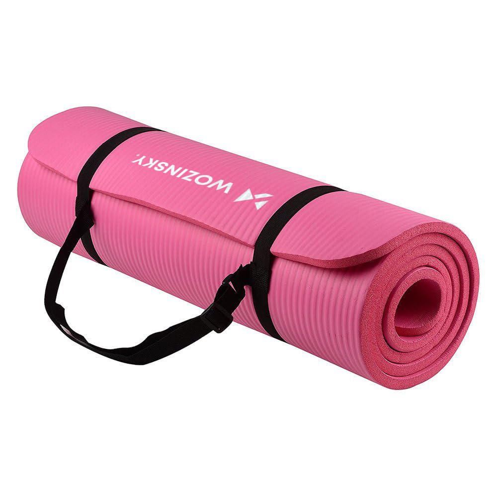WOZINSKY Fitness Yogamatte Fitnessmatte Turnmatte Gymnastikmatte 181 cm X 63 cm X 1 cm SCHWARZ (ROSA