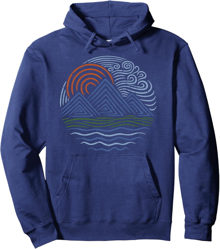 Sunset And Mountain Waves Design Pullover Hoodie