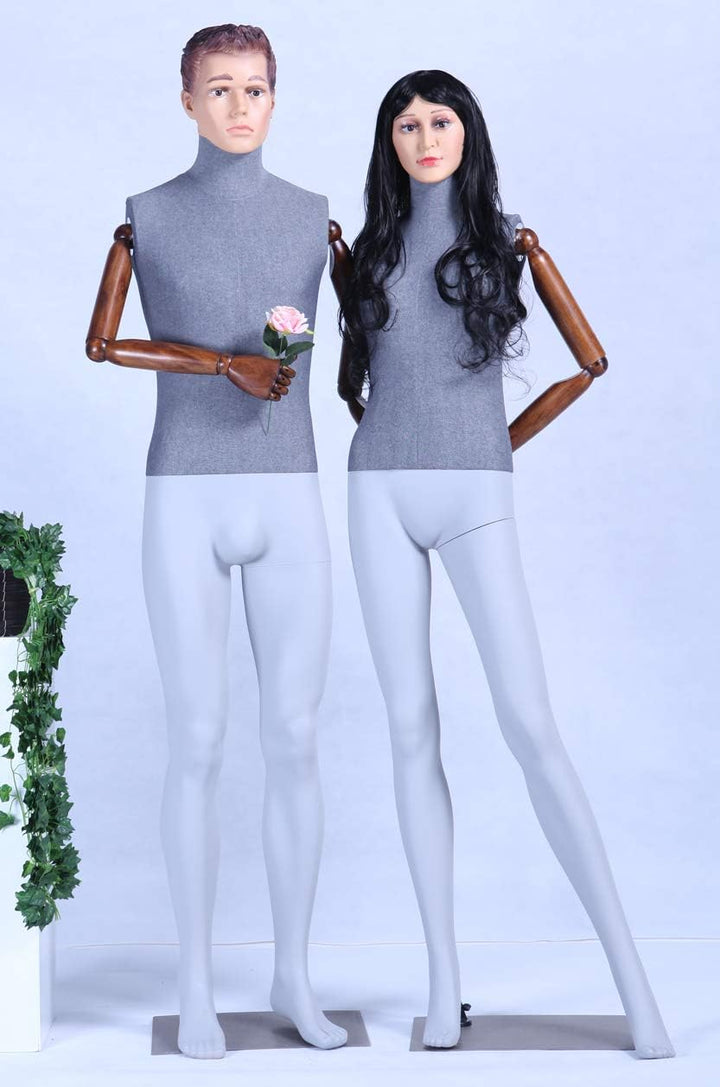 DF1-9D-MB Weiblich Stoffbezogener Oberkörper und Massive bewegliche holzarme schöne abstrakte Grau M