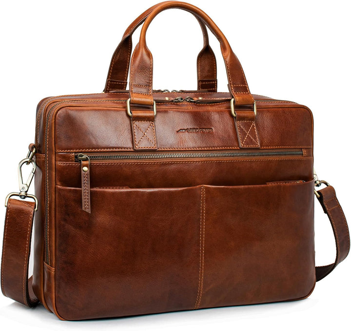 Marc Peter Laptoptasche Dallas I Leder Umhängetasche für 15.6 zoll Laptop I Aktentasche für Notebook
