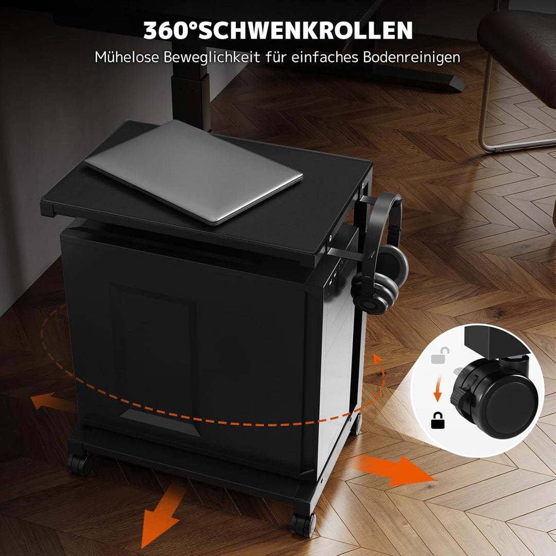 PUTORSEN Höhenverstellbarer PC Tower Ständer mit 2 Ebenen,Computer Tower Ständer mit Rollen und Maus
