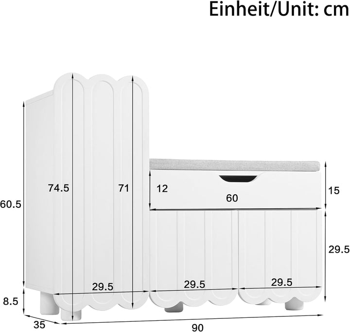 Merax Schuhschrank mit Sitzbank, Schuhbank mit Stauraum, 3 Stauraumtüren und 1 Schublade, gepolstert
