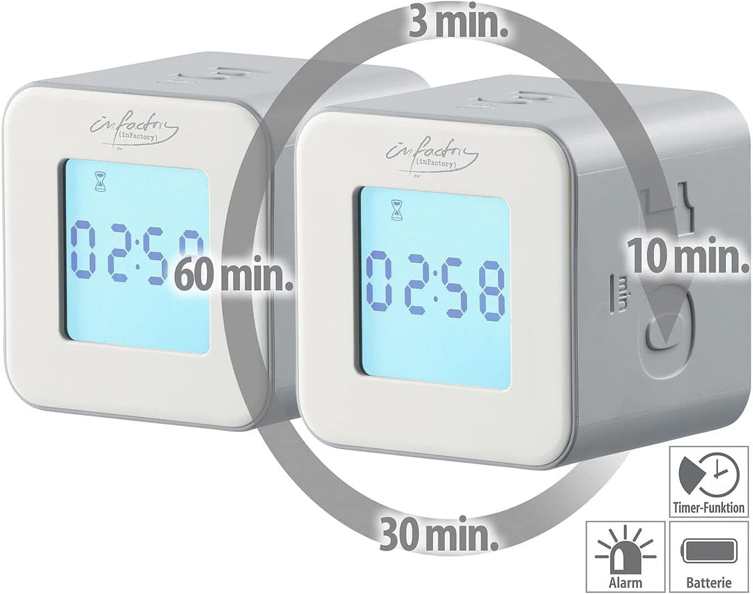 infactory Cube Timer: 2er-Set digitale Timer-Würfel mit 4 Zeiten, 6 x 6 x 5,5 cm (Würfeltimer, Eggti