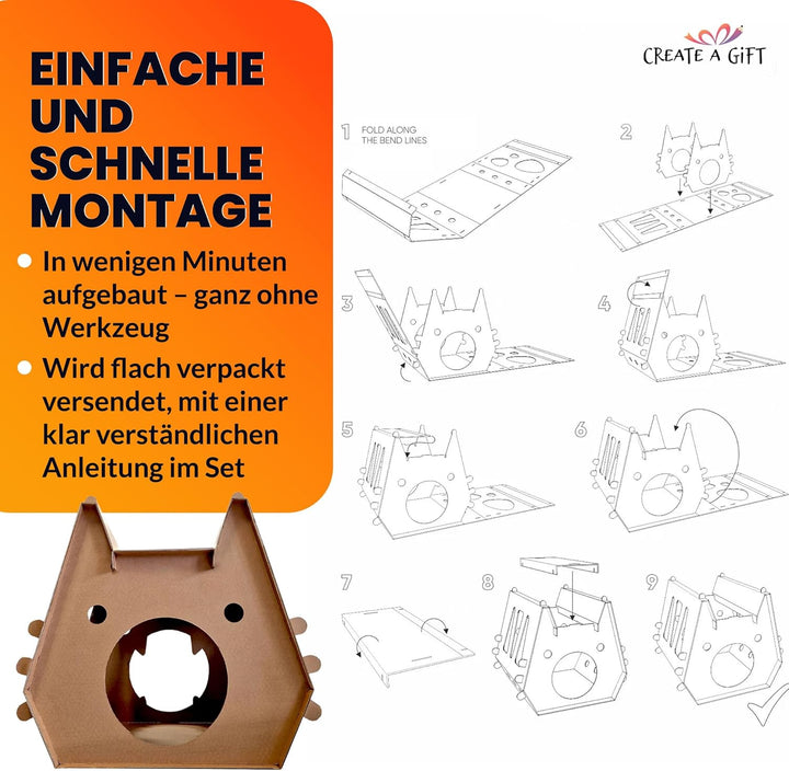 Katzenhaus aus Pappe – Robustes Tekturhaus für Katzen zum Spielen und Ausruhen, Umweltfreundliches H