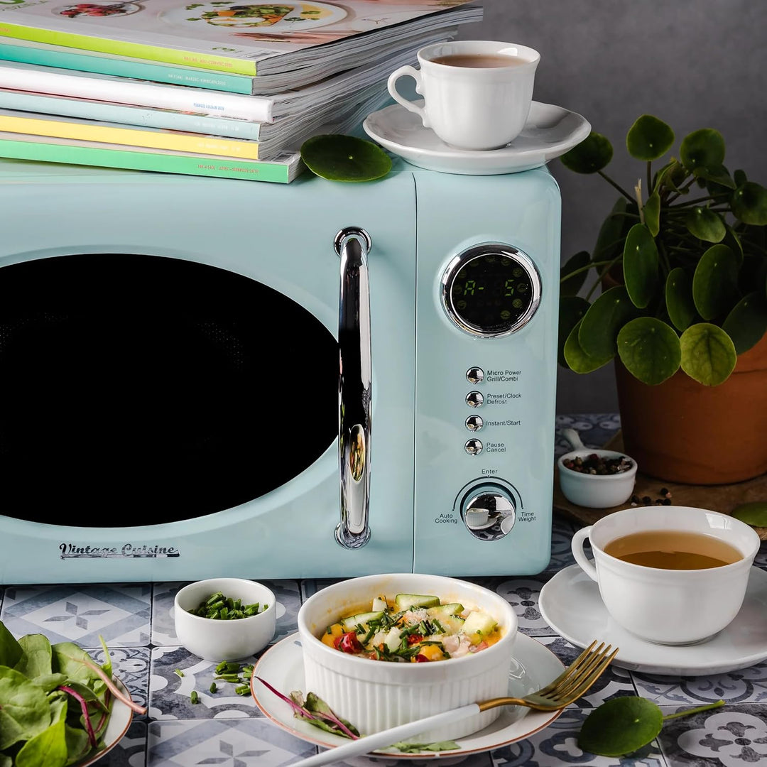 Vintage Cuisine Retro-Mikrowelle mit Display, 700W, 16L, Grillfunktion, Abtaufunktion, Metall, Glas-
