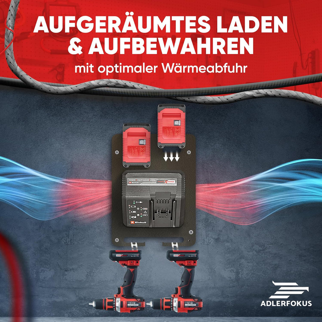 Adlerfokus Wandhalterung für Einhell Akkus & Ladegeräte [Made in Germany] Einhell Akkuhalter Wandhal
