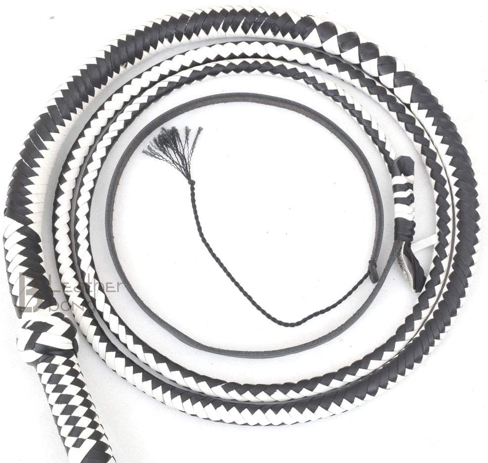 Echte & echte Rindsleder Leder Bullwhip 12 Zöpfe 10 Fuss Bullpeitsche schwarz & weiss