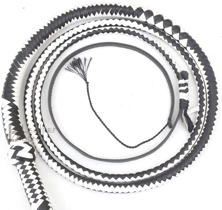 Echte & echte Rindsleder Leder Bullwhip 12 Zöpfe 10 Fuss Bullpeitsche schwarz & weiss