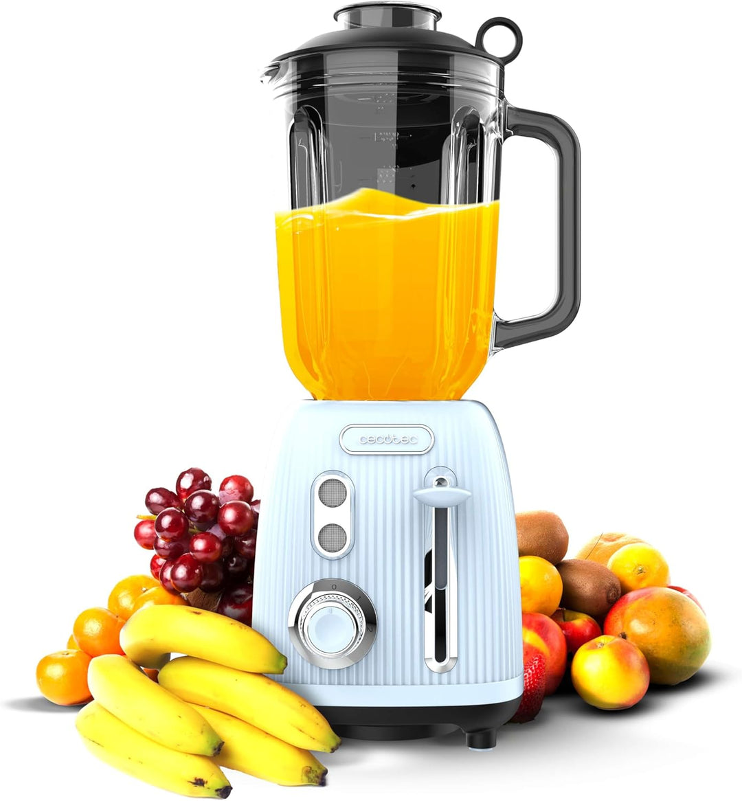Cecotec Standmixer Retro Power Black Titanium RetroBlue, 1200 W maximale Leistung, 1,5 L Glasbehälte