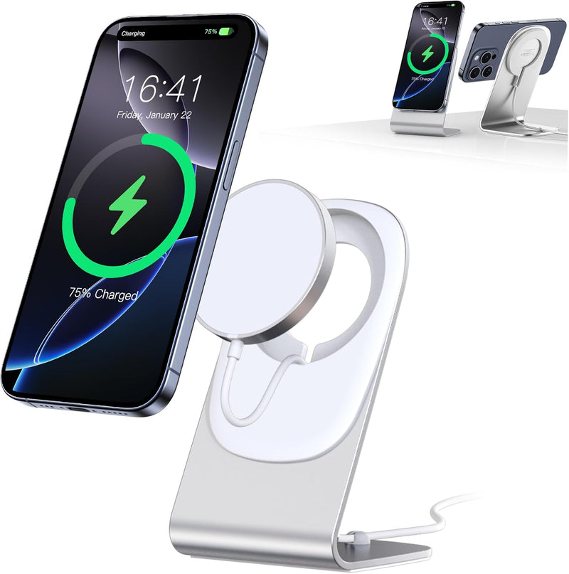 Mag Safe Ladegerät, 3 in 1 Wireless Charger mit 1.5m USBC Kabel, Magnet Induktive Kabellose Ladestat