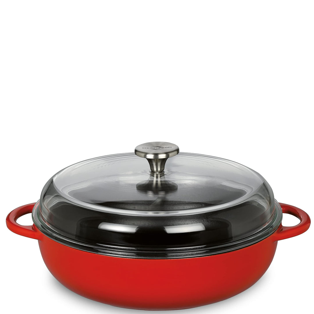 Küchenprofi PROVENCE Gusseisenpfanne rund emailliert rot/innen schwarz | 28 cm | mit hohem Glasdecke
